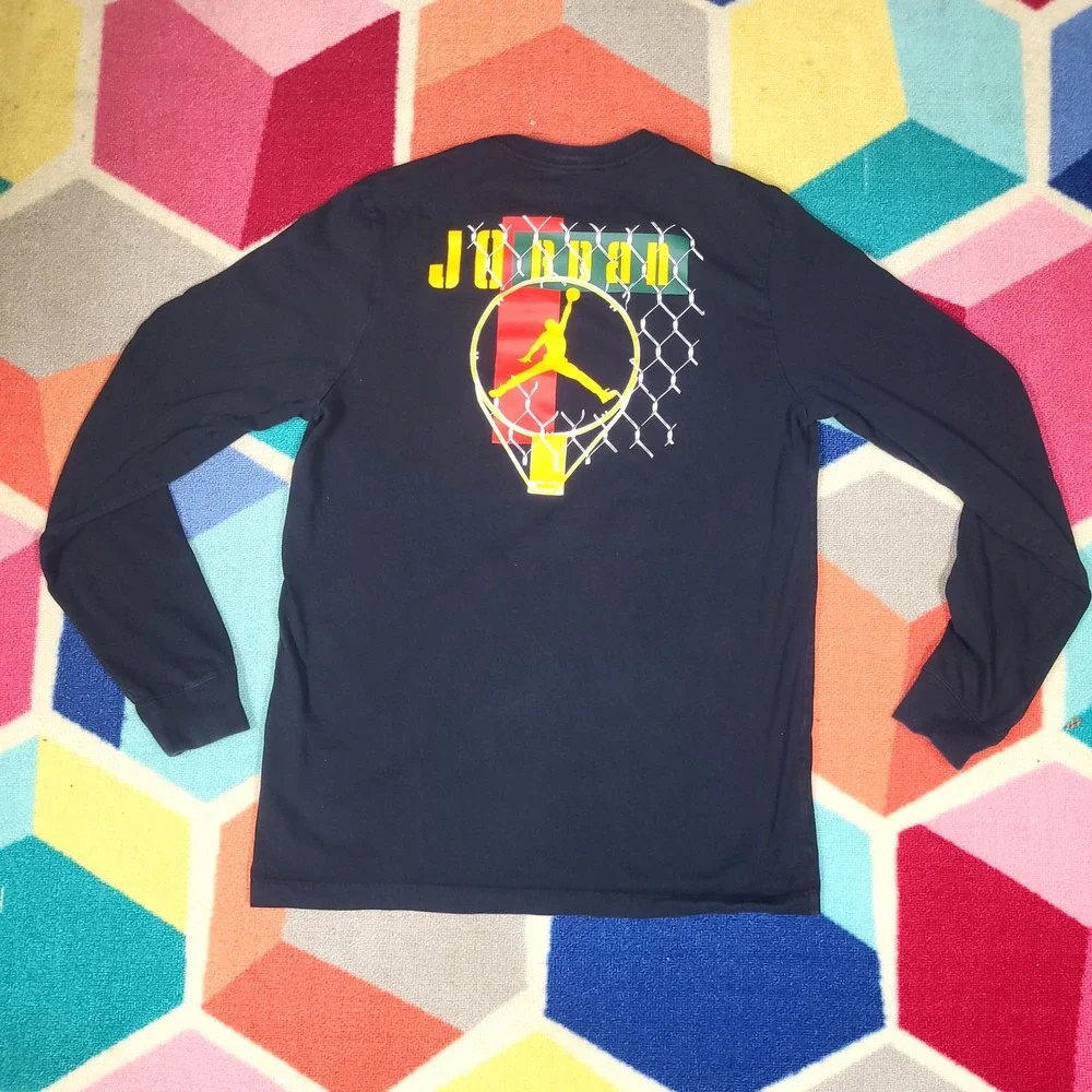 Jordan Long‎ Sleeve T Shirt Basketball Graphic Tee Mens Medium Black